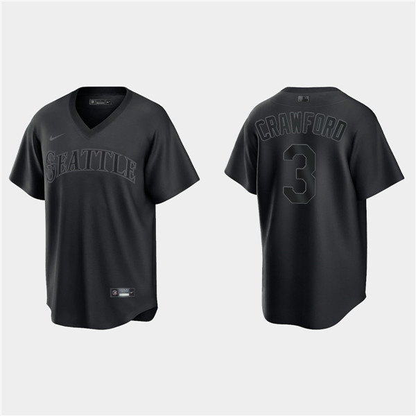 Men's Seattle Mariners #3 J.P. Crawford Black Pitch Black Fashion Replica Stitched Jersey Men's Seattle Mariners #3 J.P. Crawford Black Pitch Black Fashion Replica Stitched Jersey